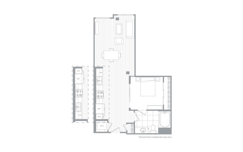 A11 - 1 bedroom floorplan layout with 1 bath and 700 square feet.