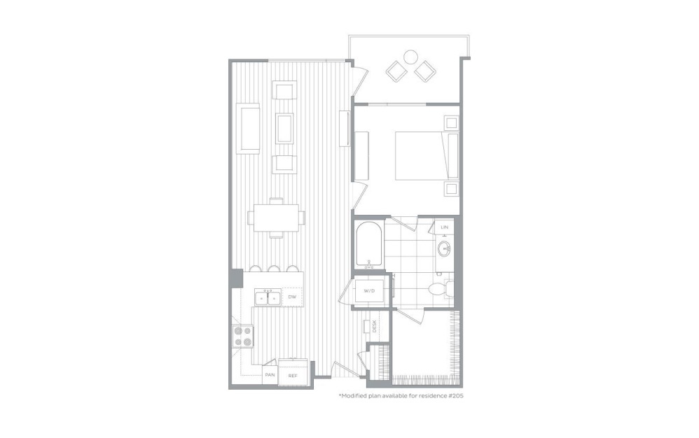 A14 - 1 bedroom floorplan layout with 1 bath and 773 to 838 square feet. (Layout 1)