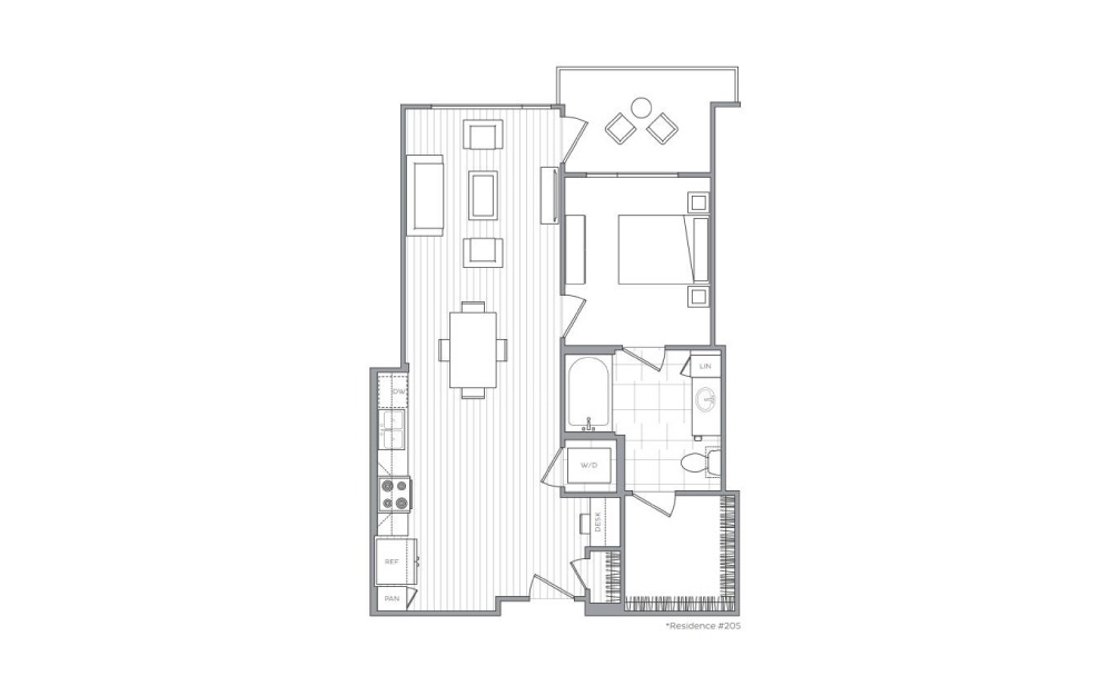 A14 - 1 bedroom floorplan layout with 1 bath and 773 to 838 square feet. (Layout 2)