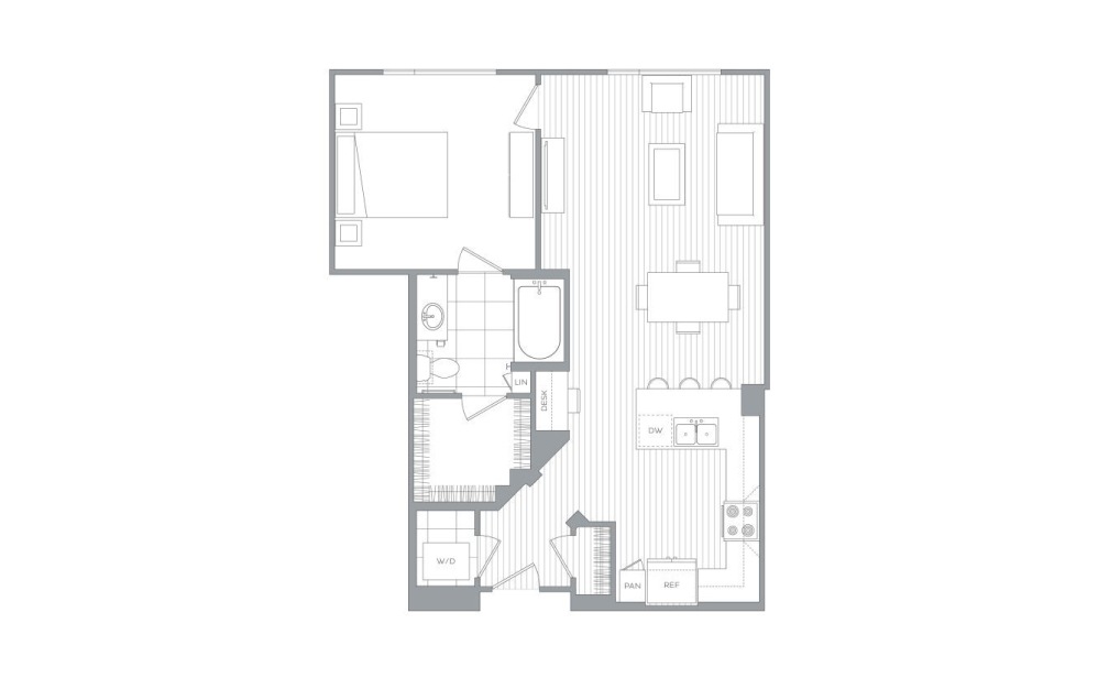 A16 - 1 bedroom floorplan layout with 1 bathroom and 793 square feet