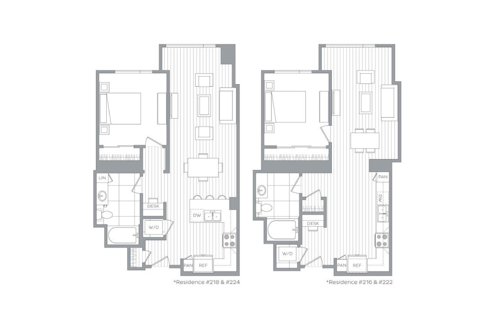 A19 - 1 bedroom floorplan layout with 1 bath and 812 to 823 square feet.