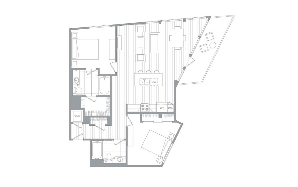 B7 - 2 bedroom floorplan layout with 2 baths and 1170 to 1282 square feet.