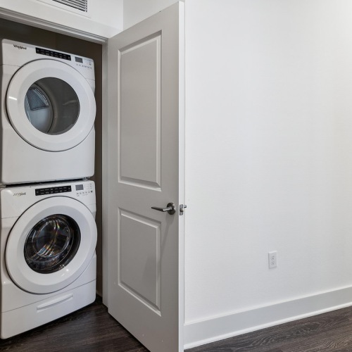 We've got your laundry sorted laundry closet with stacked washer/dryers